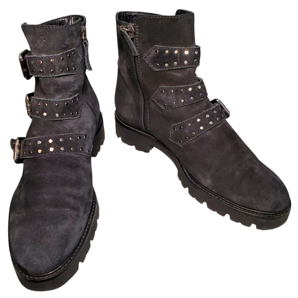 M. Gemi Ankle Boots Grunge Goth WhimsiGoth Rock Moto Suede Stud Black Size 39.5